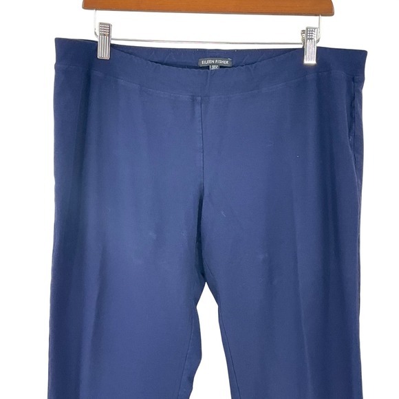 Eileen Fisher Navy Blue Ponte Knit Pull On Ankle Pants Sz L Minimalist Travel - Picture 4 of 13